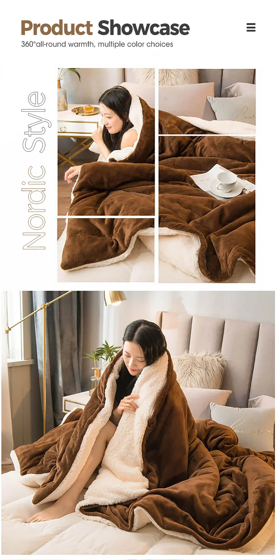 Wool Throw Blanket Keep Warm Winter Bed Blankets Double Sided