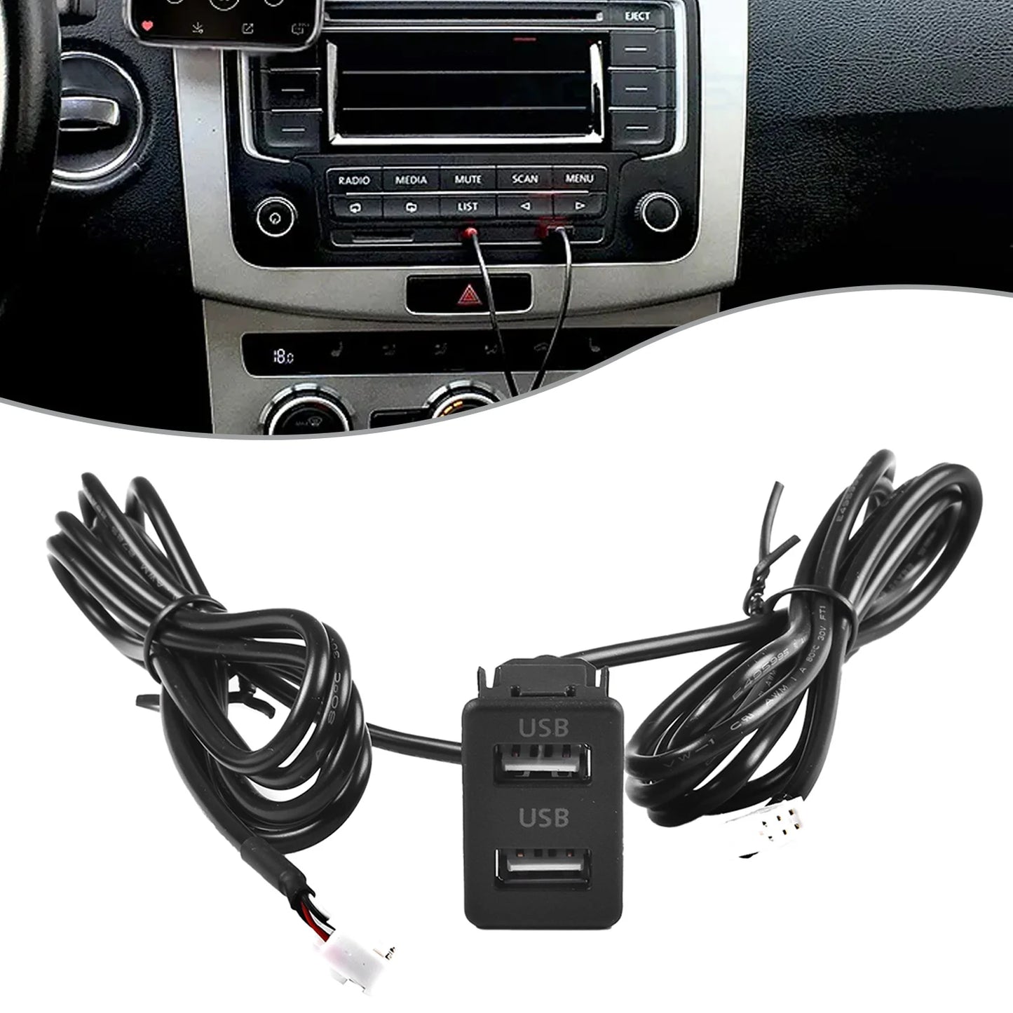 Auto Dashboard USB Socket Dash Mount Dual USB Port Panel