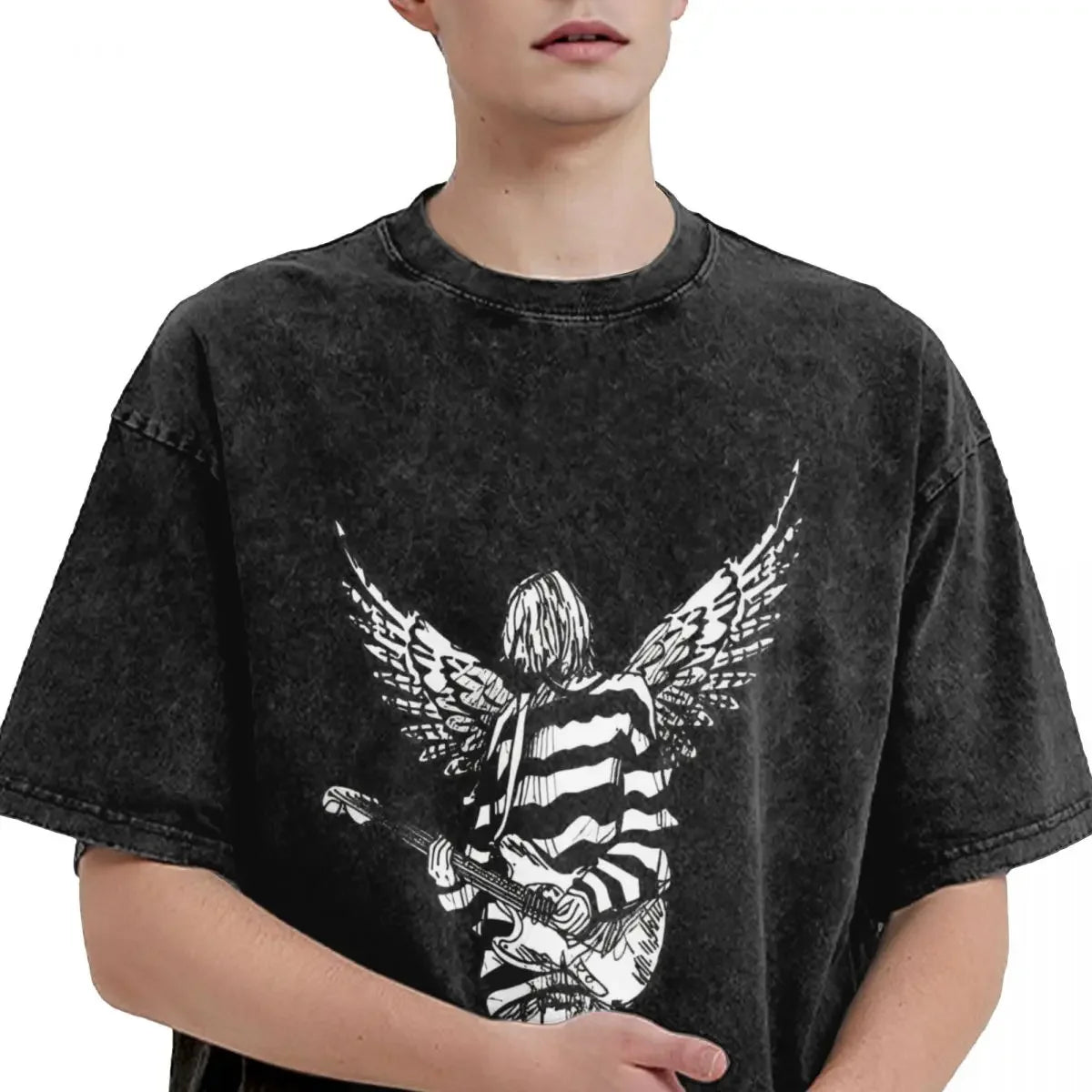 Kurt Cobain Guitar Angel Washed T Shirts Streetwear