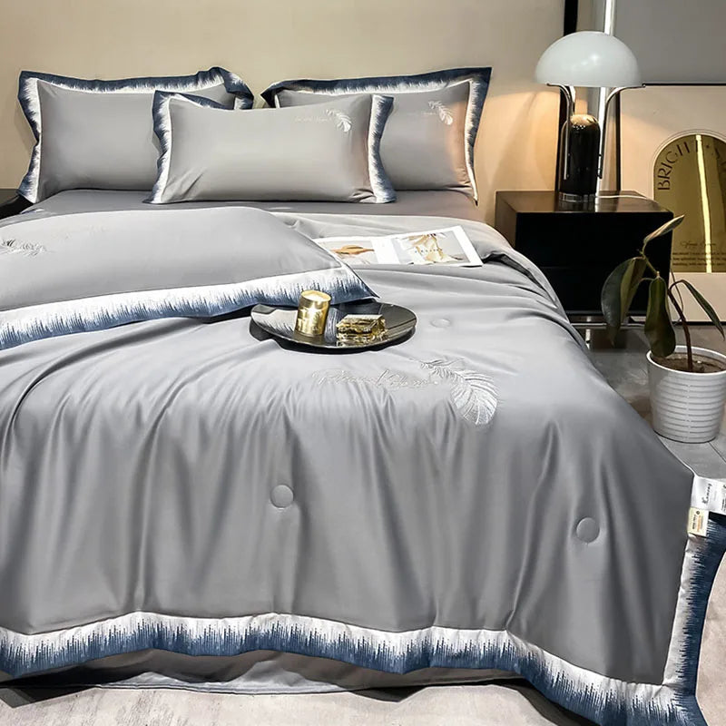 High-end Feather Embroidered Summer Blanket Comfortable