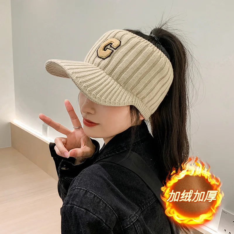 C letter sports hat Unisex winter men solid striped