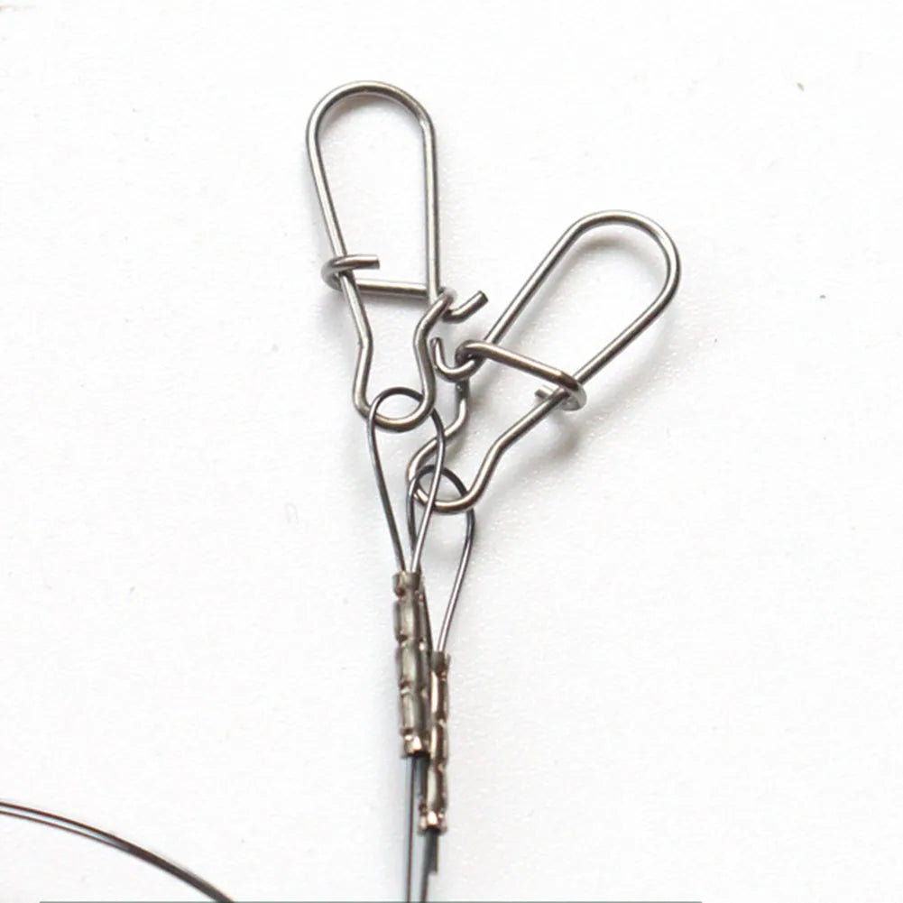 2x Steel Fishing stainless steel Wire Leader Line With Swivel Duo-Lock