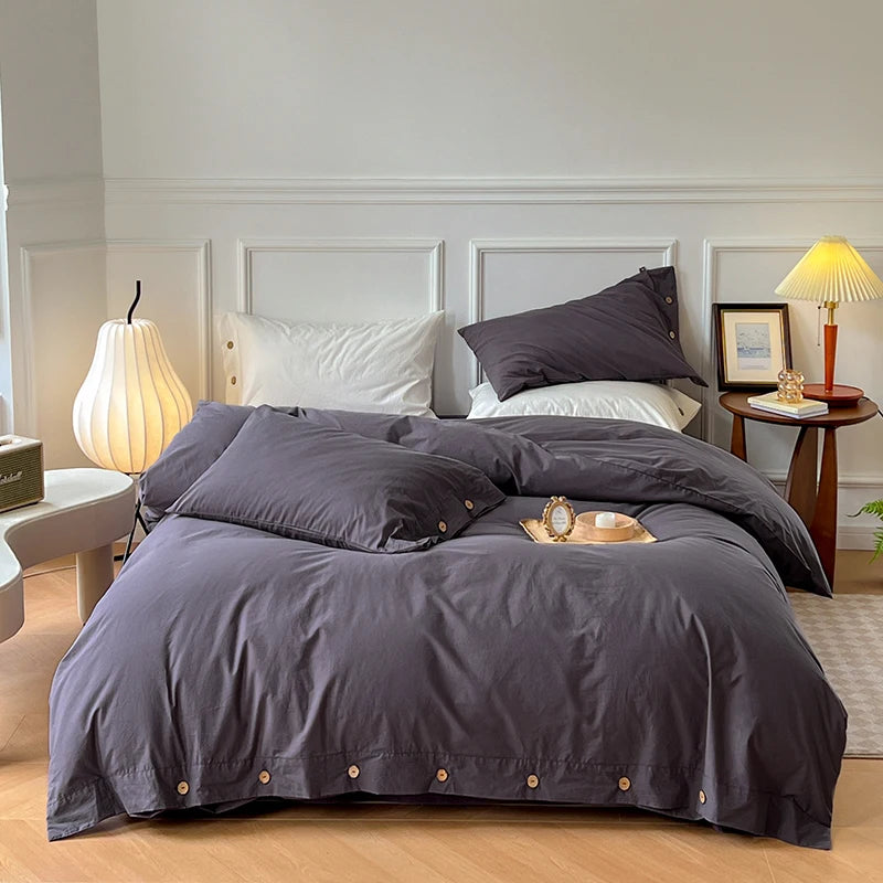 100% Washed Cotton Duvet Cover 2/3Piece Luxury Soft Bedding Set