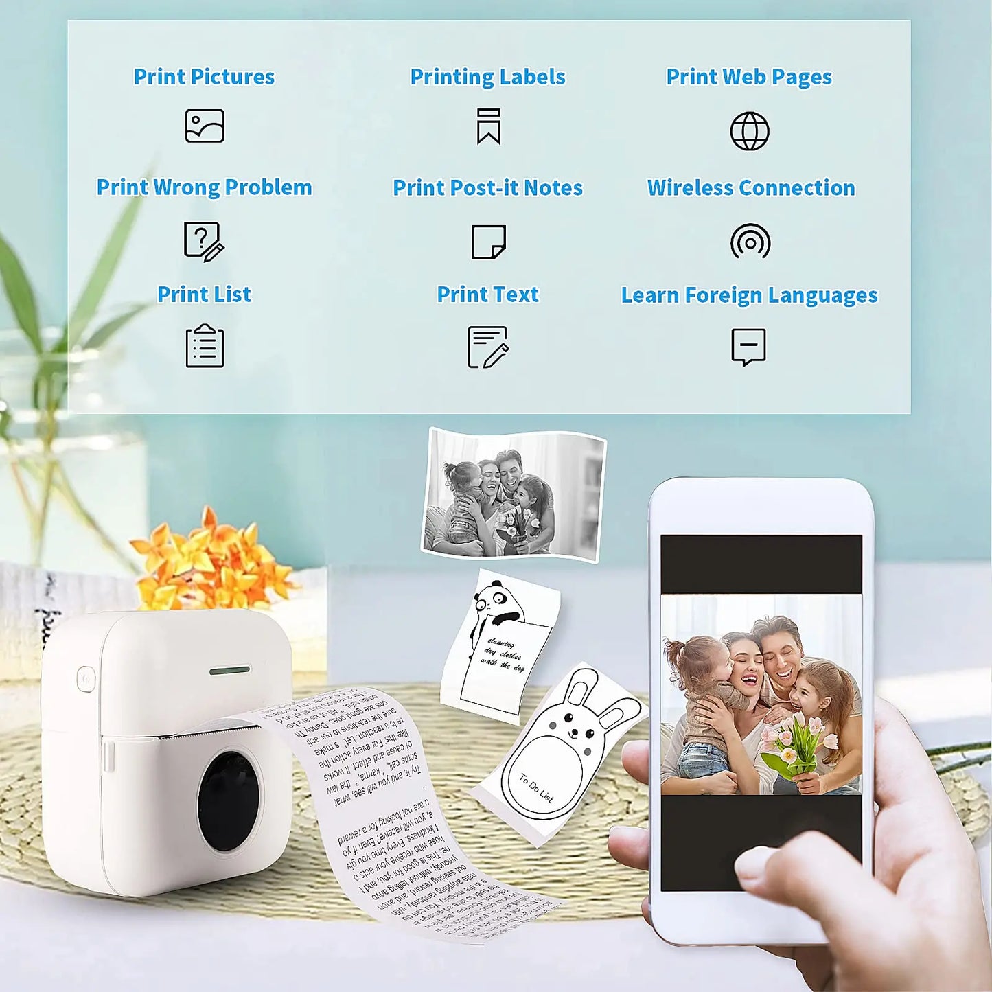 Mini Printer Inkless Portable