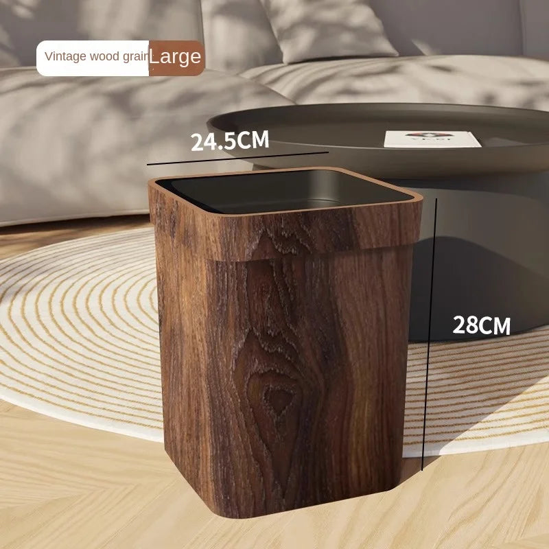 Wood Grain Trash Can Household High-looking