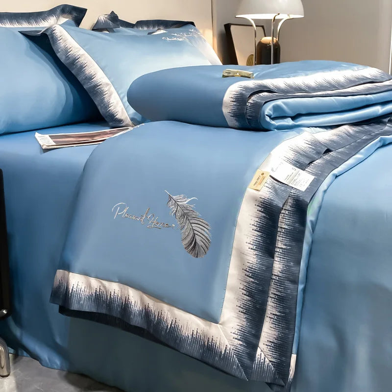 High-end Feather Embroidered Summer Blanket Comfortable