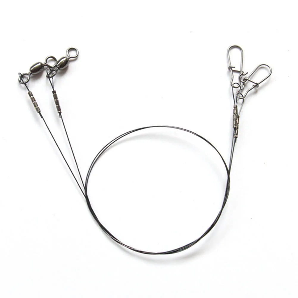 2x Steel Fishing stainless steel Wire Leader Line With Swivel Duo-Lock
