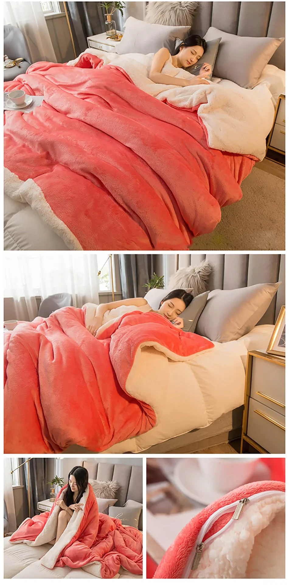 Wool Throw Blanket Keep Warm Winter Bed Blankets Double Sided
