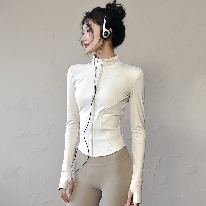 Long Sleeve Sports Jacket Women Zip Fitness Yoga