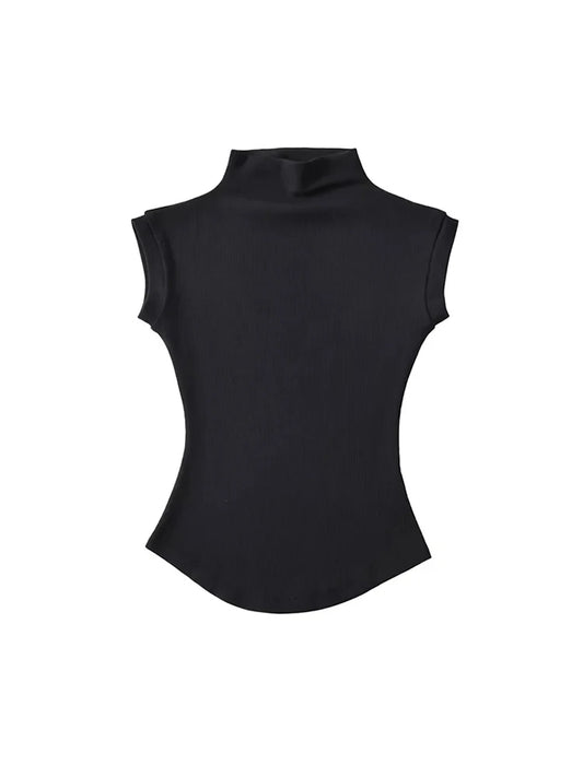 Women Summer Sexy Turtleneck Sleeveless T-Shirts