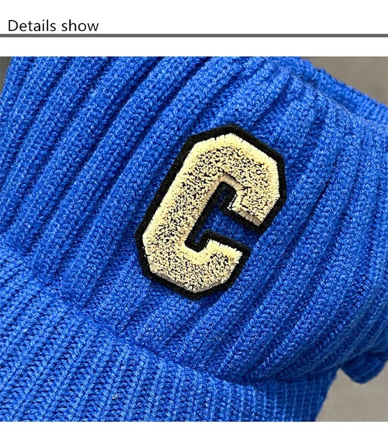 C letter sports hat Unisex winter men solid striped