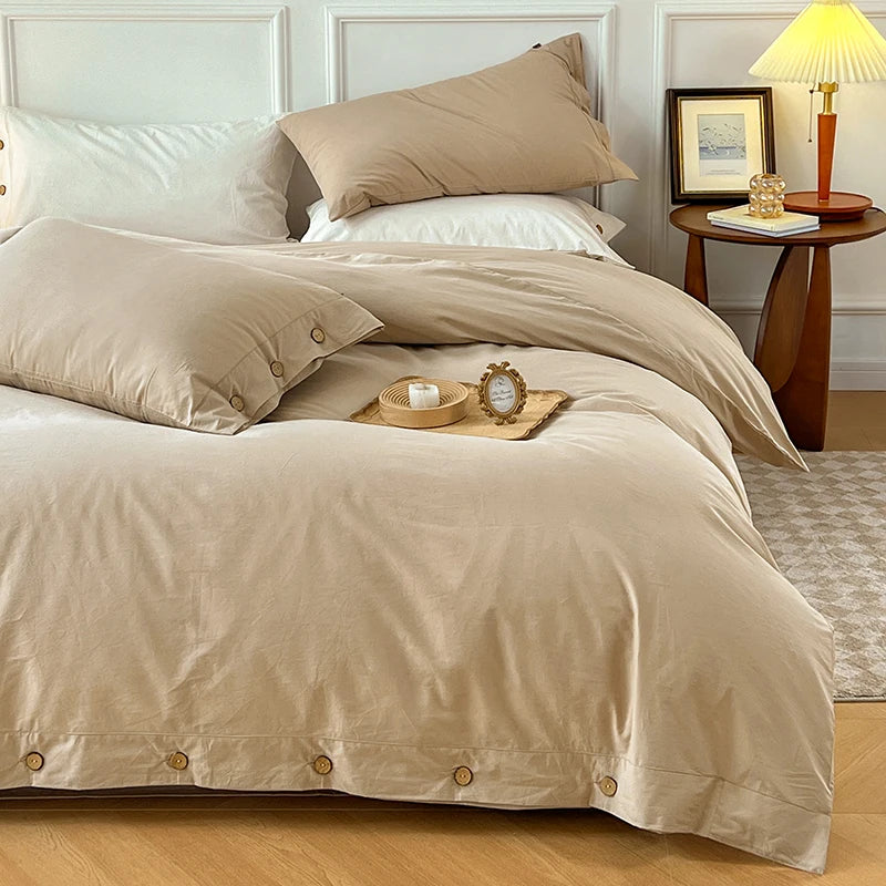 100% Washed Cotton Duvet Cover 2/3Piece Luxury Soft Bedding Set