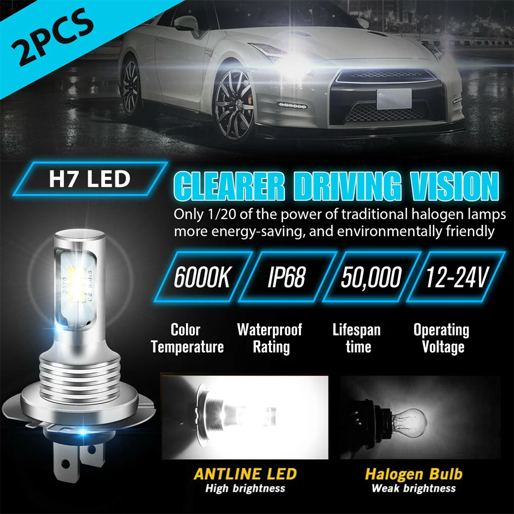 2Pcs H7 H4 Led Car Fog Light Bulbs H1 H8 H9 H11
