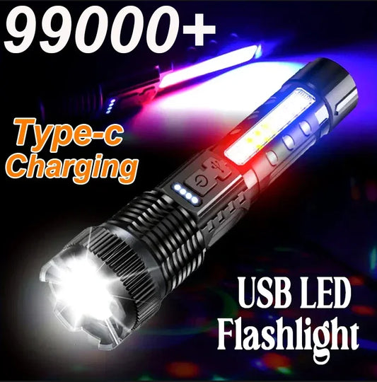 Strong LED Flashlight Fast Type C Rechargeable Light Outdoor