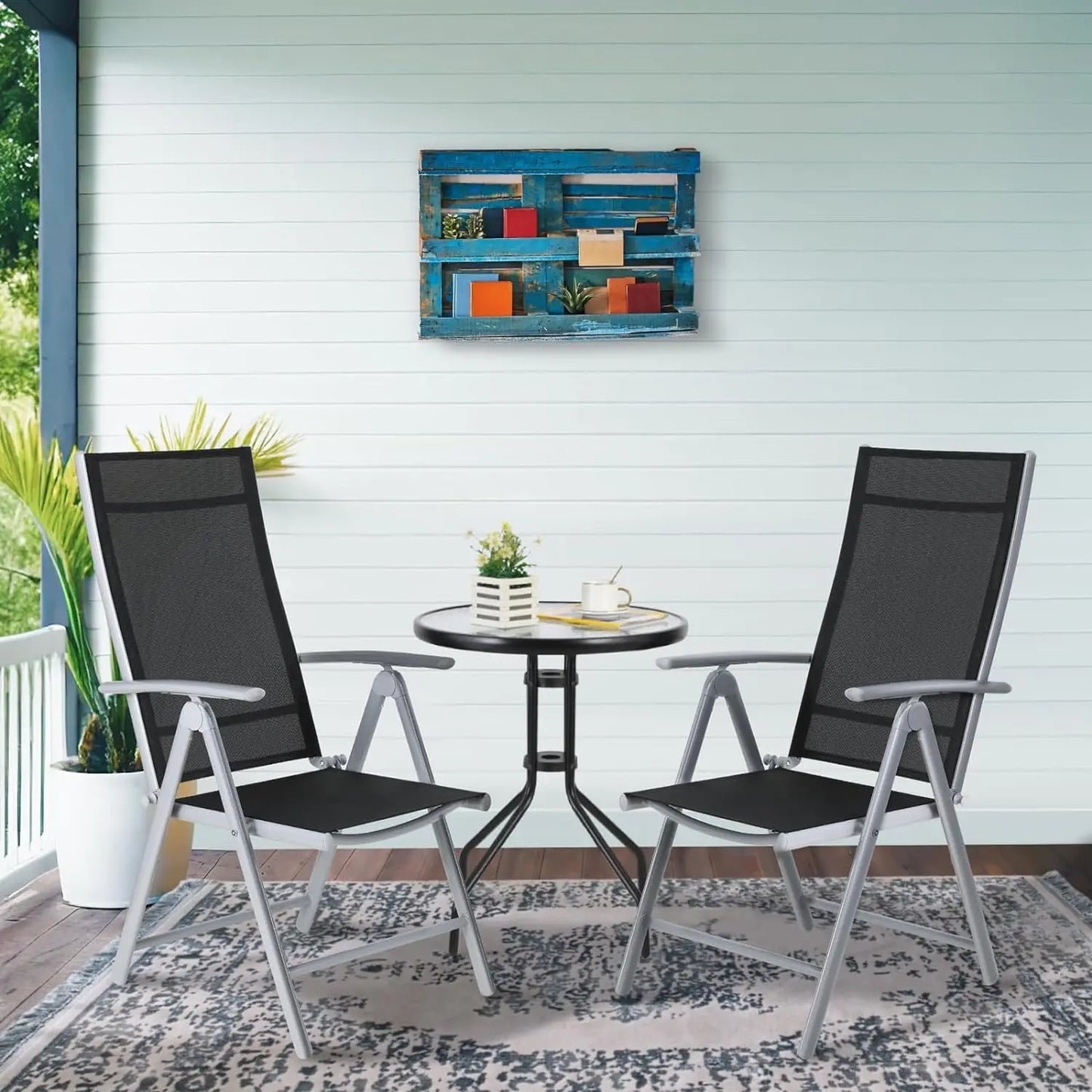 Homfa 2PC Balcony Chairs Set Garden Chairs Folding Chair 7-Way