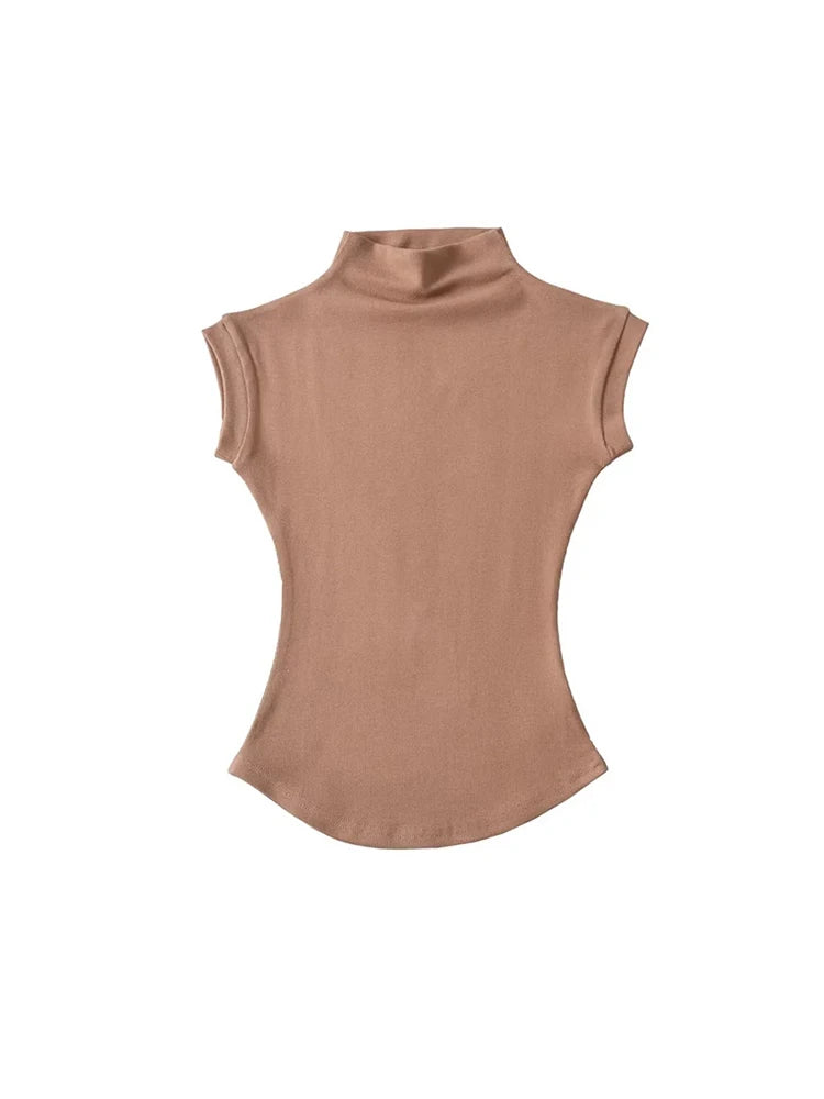 Women Summer Sexy Turtleneck Sleeveless T-Shirts