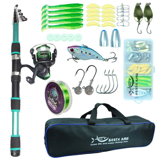 1.8m 2.1M Fishing Rod and Reel Line Lure Set Carbon Fiber Telescopic