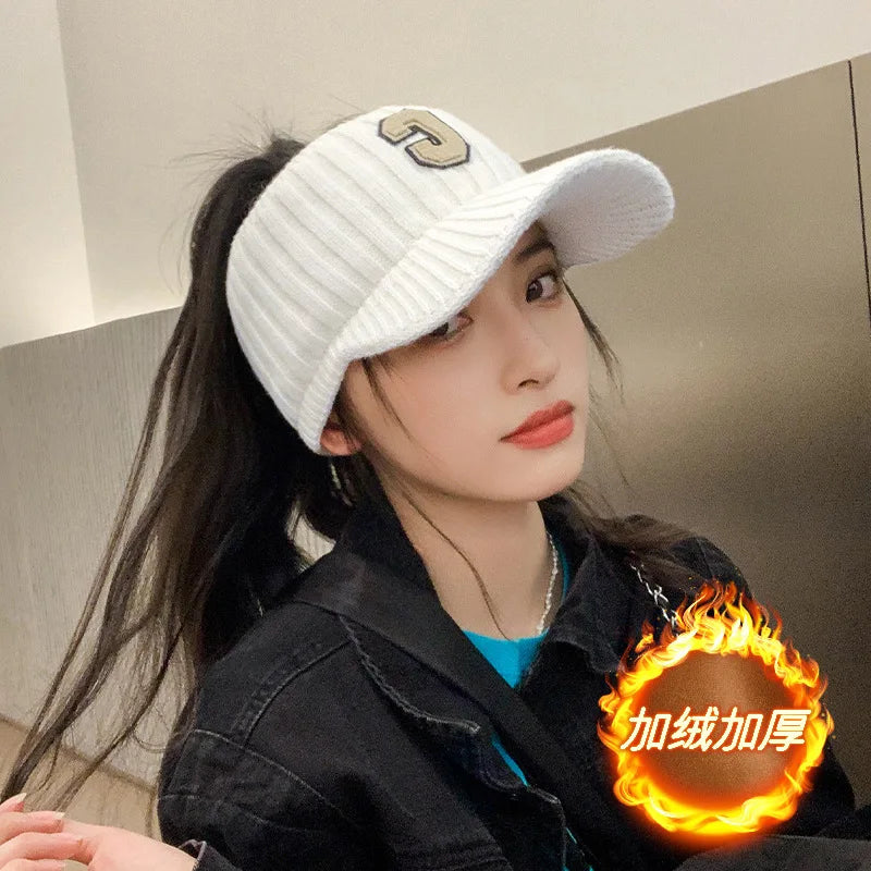 C letter sports hat Unisex winter men solid striped