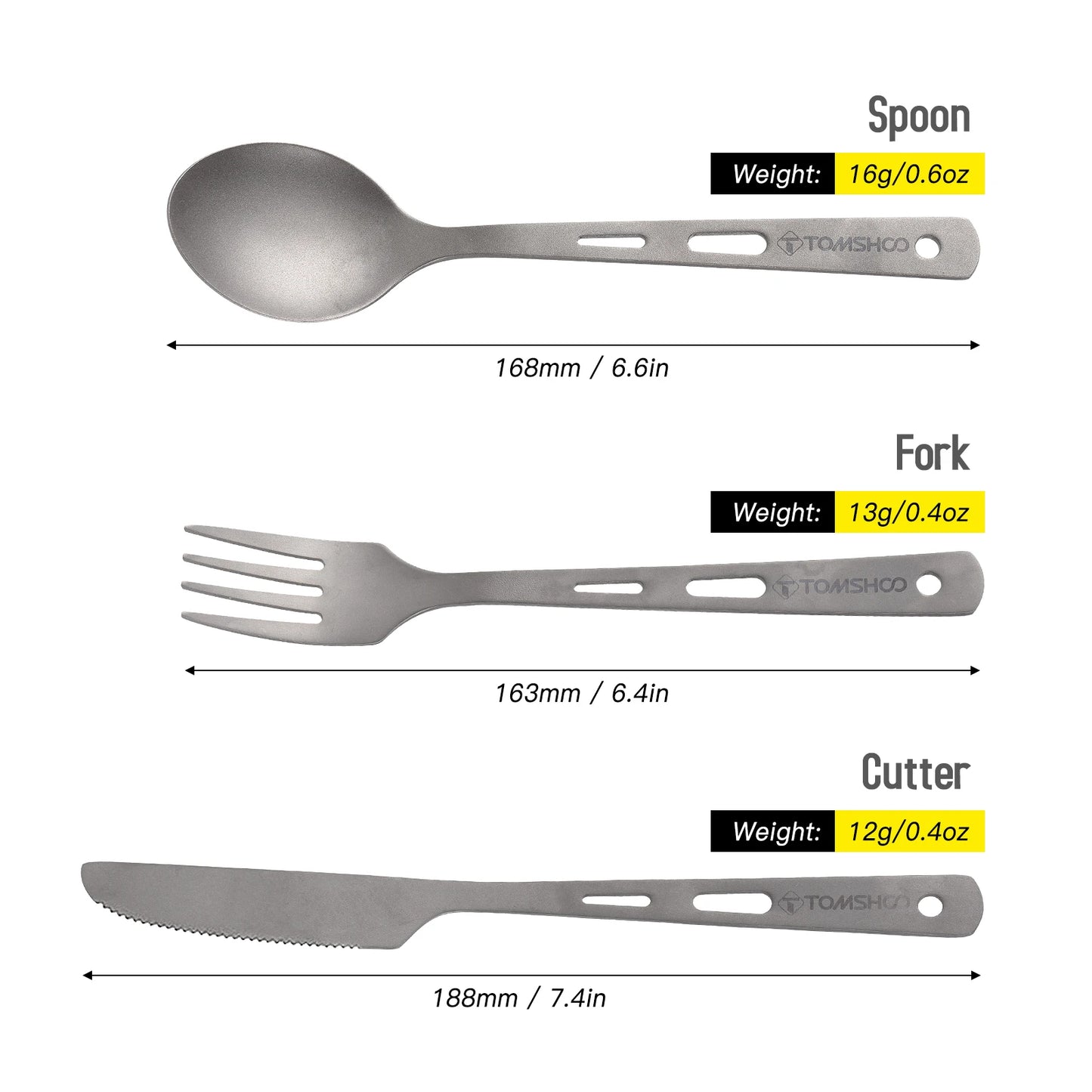 Titanium 3-delige bestekset, lichtgewicht
