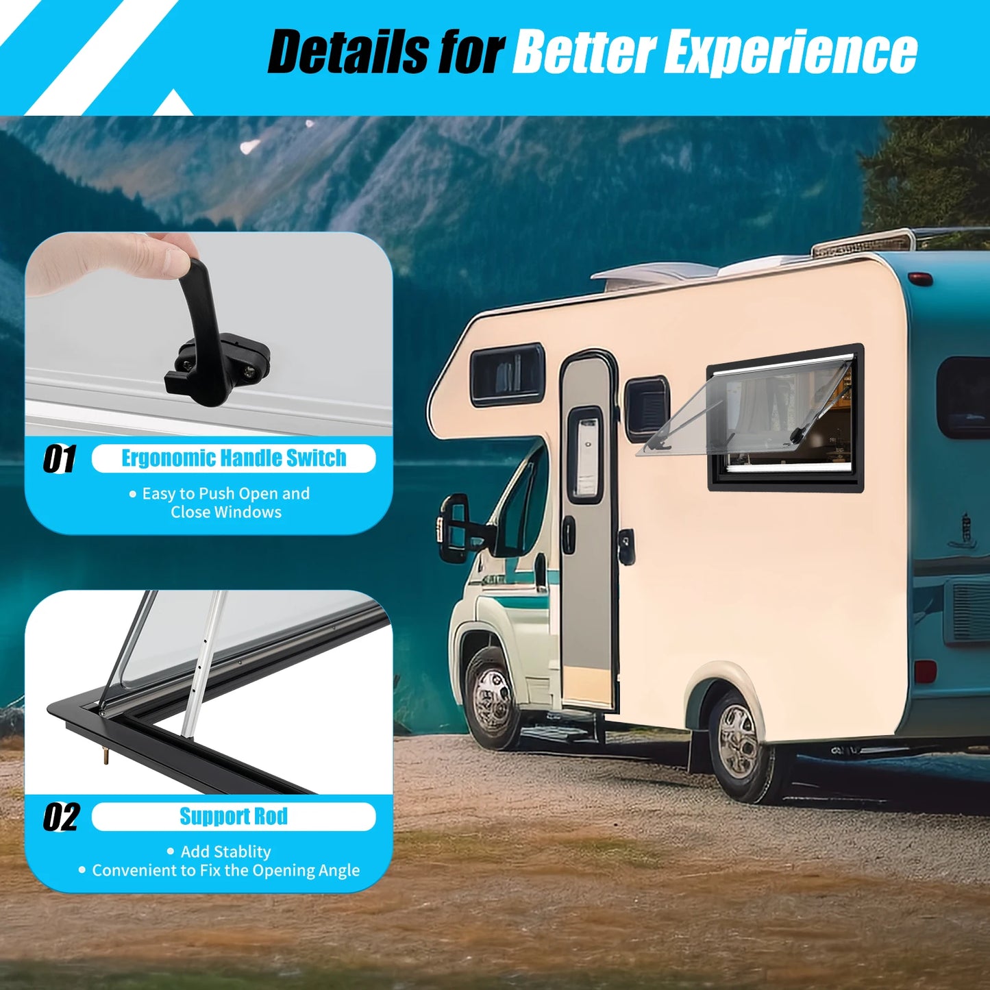 Camper Side Window Hand Open Close 70° Window Hinged