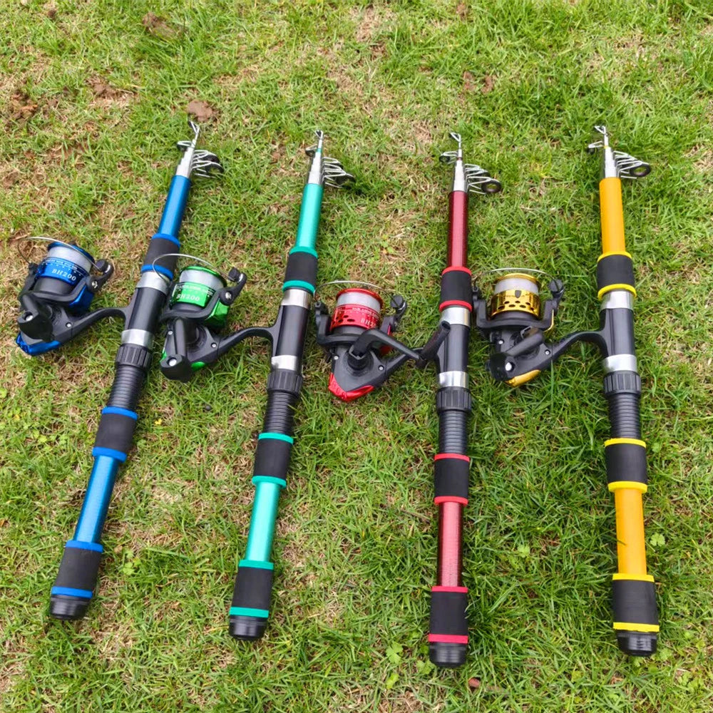 1.8m 2.1M Fishing Rod and Reel Line Lure Set Carbon Fiber Telescopic