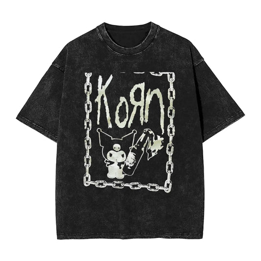 Washed T Shirts KORN KUROMI Y2K MOLOTOV Hip Hop T-Shirt