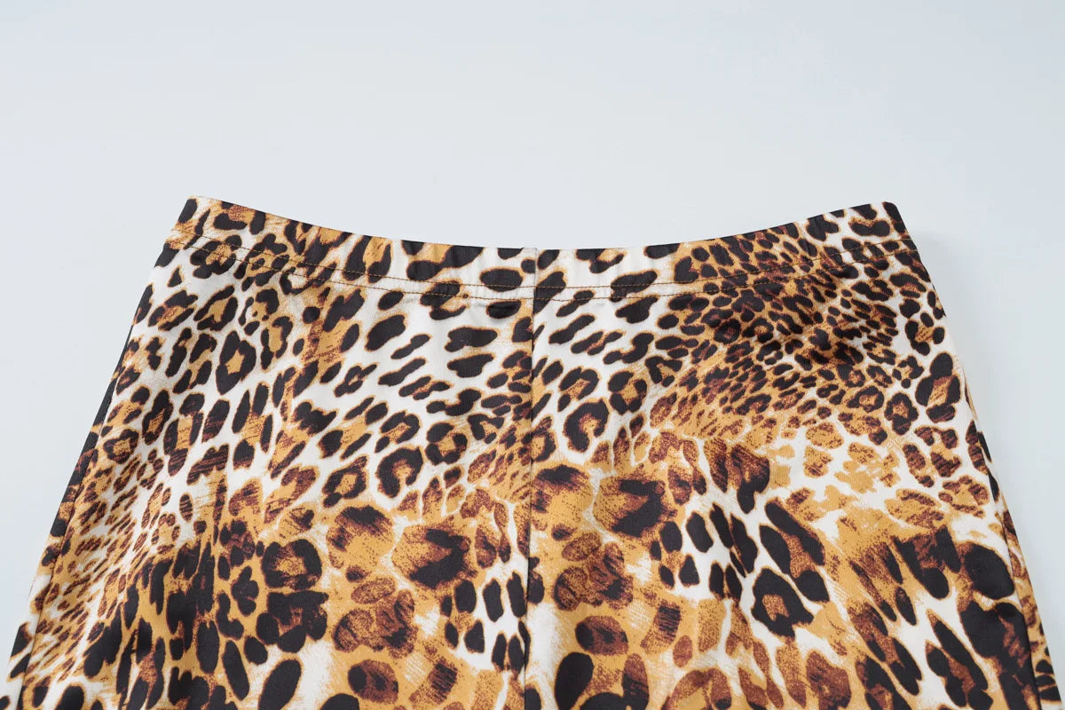 Sexy leopard print knee-length leggings for women