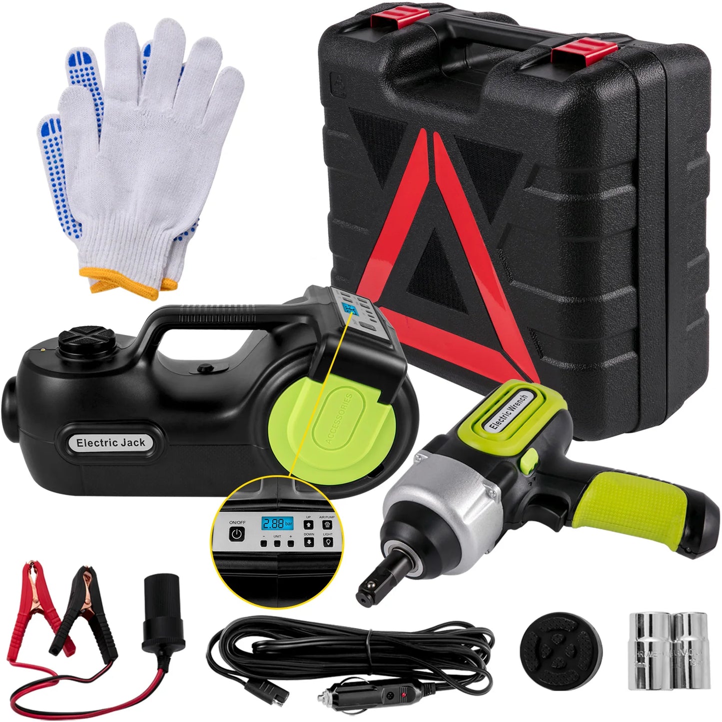 SucceBuy 5T 12V elektrische krikset + slagmoersleutel met led-lamp,