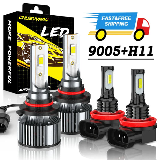 4x Canbus 9005 H11 LED Headlight High Low Beam Bulbs Combo