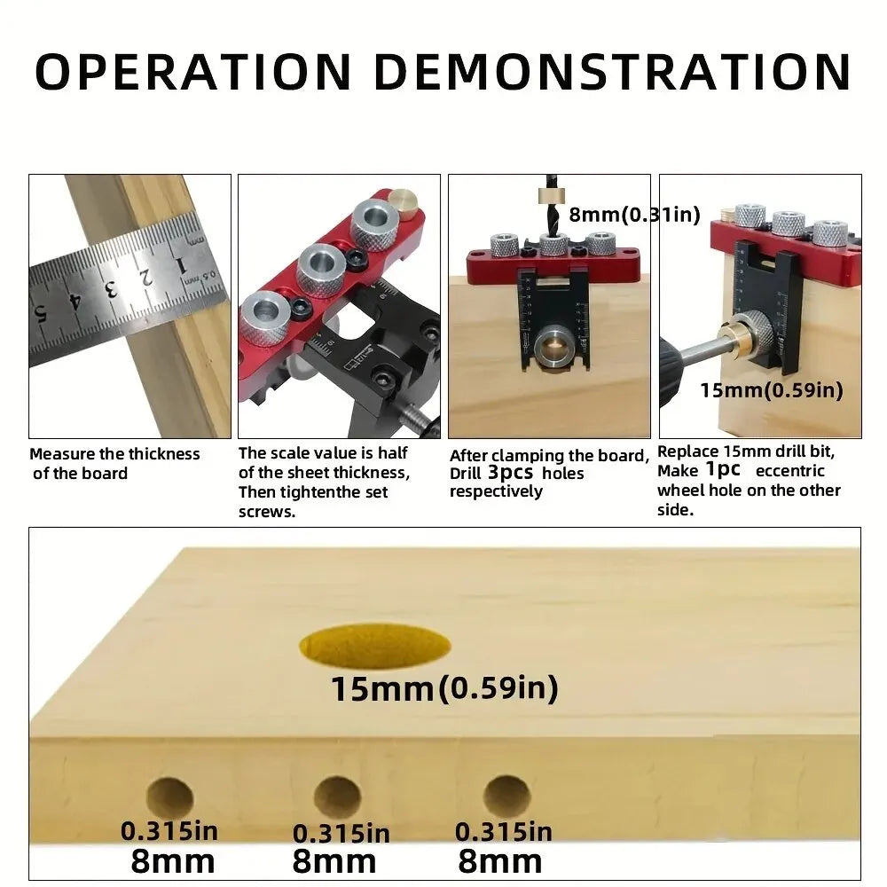 Woodworking 3 In 1 Dowelling Jig Universal Dowel Cam Jig Wood Hole Drilling