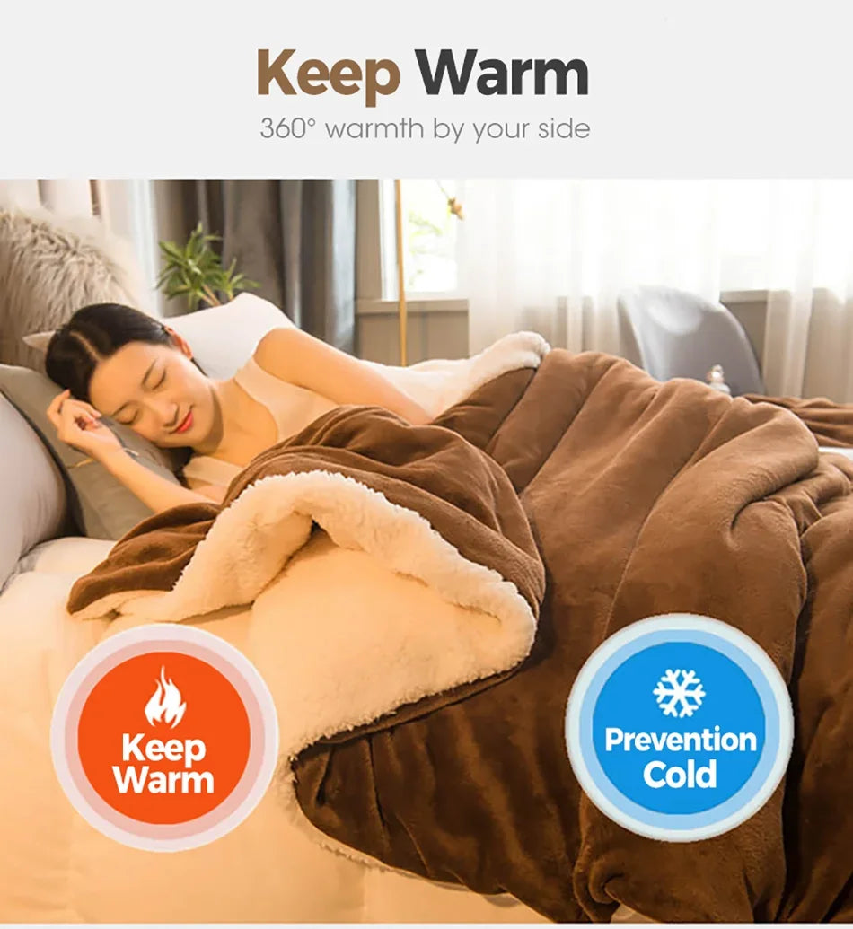 Wool Throw Blanket Keep Warm Winter Bed Blankets Double Sided