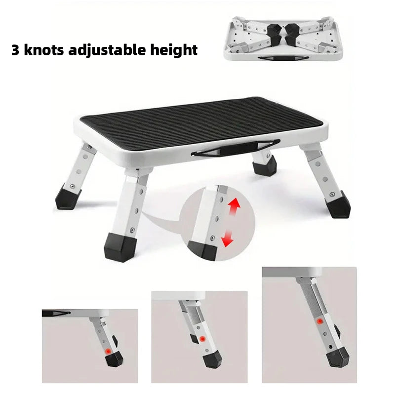 3-speed adjustable folding step stool for adults and seniors, safer metal step stool, sturdy and stable step stool
