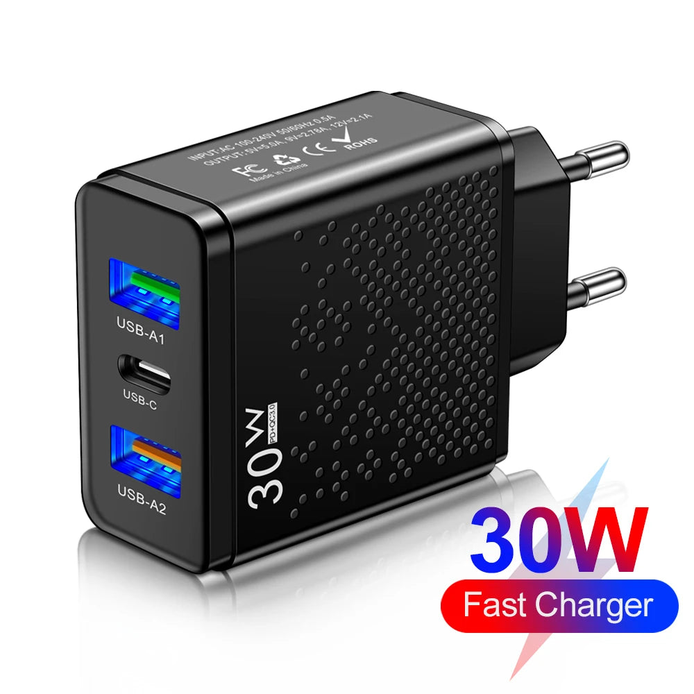 3 Ports 30W USB C Charger PD 30W USB Type C