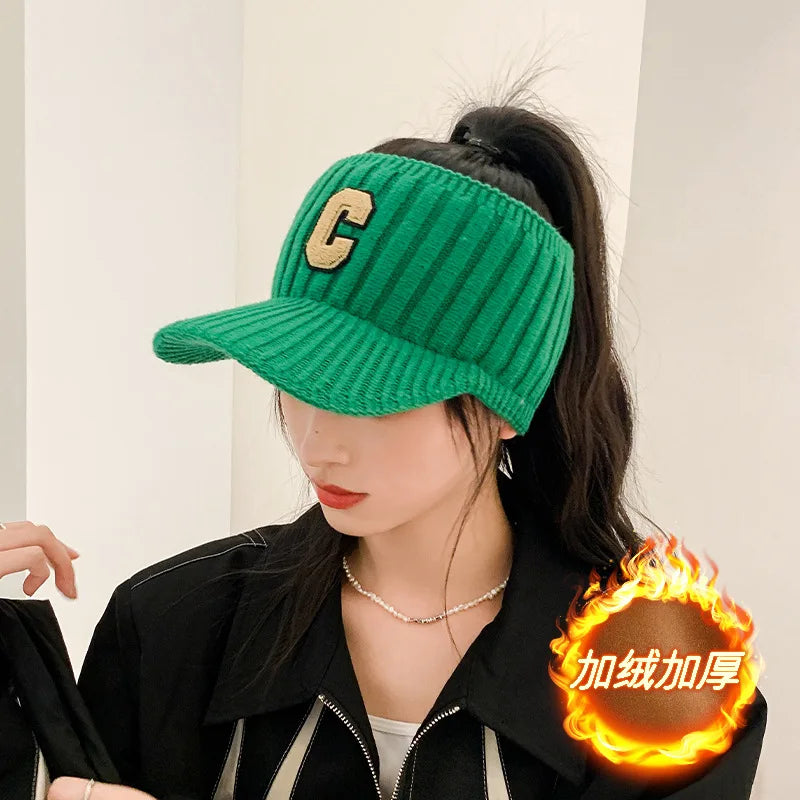C letter sports hat Unisex winter men solid striped