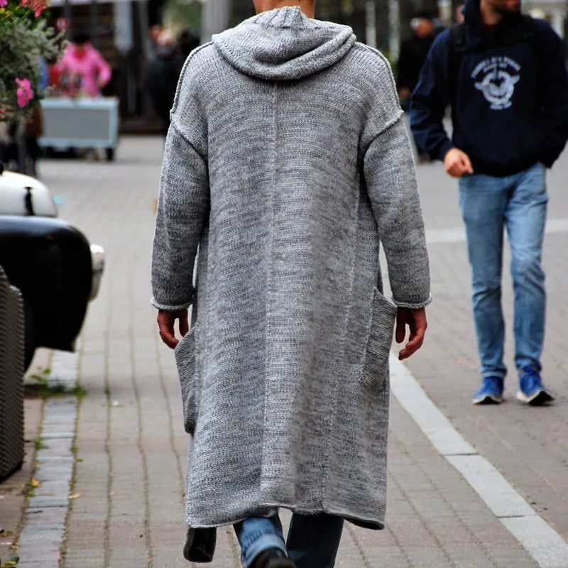 Sweater Men's Trench Coats Knitted Long Sleeve Button Knit Hooded