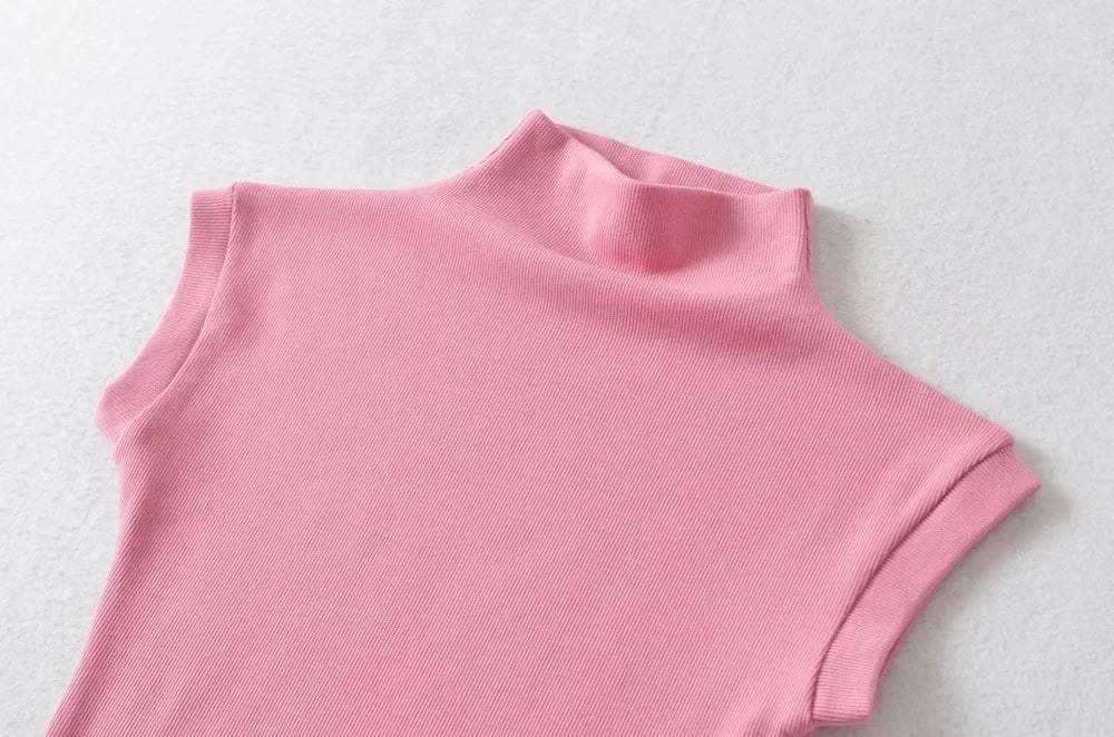 Women Summer Sexy Turtleneck Sleeveless T-Shirts