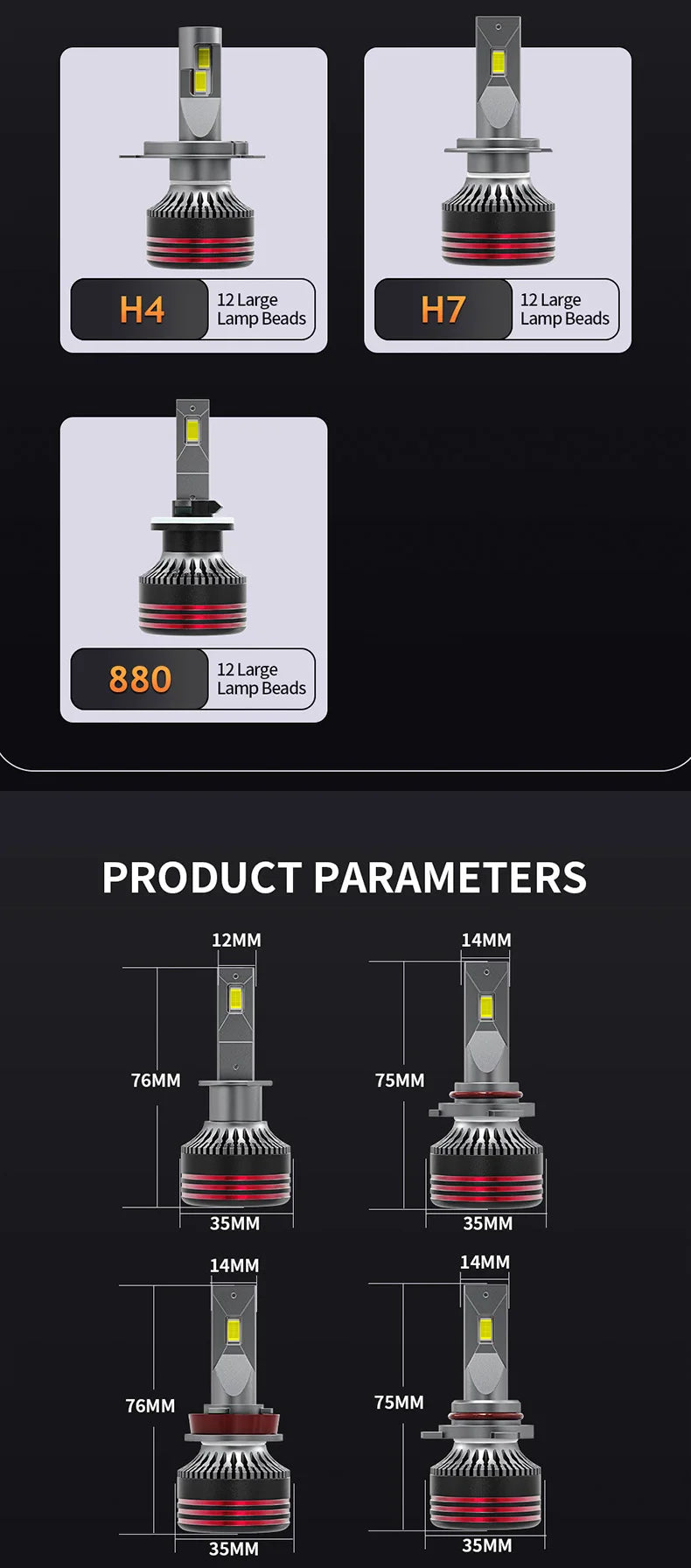 2PCS 9005/HB3 9006/HB4 H7 H11 H4 H1 LED Headlight