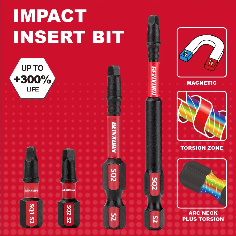 Geinxurn Impact Magnetic SQ1/SQ2 Head Power Bits,