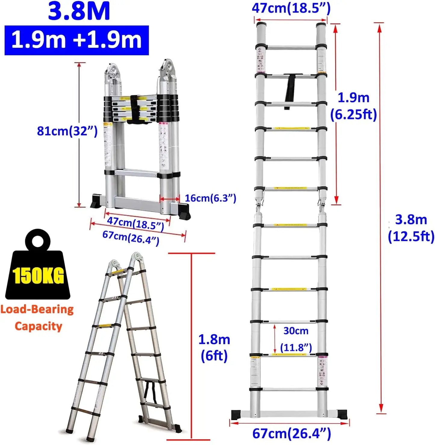 Ladder A Frame Telescopic Ladder 3.8m