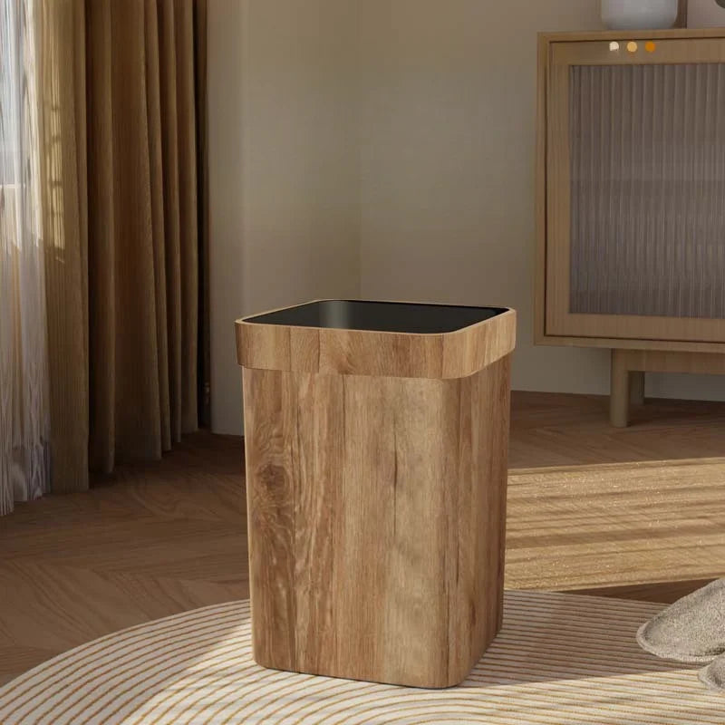 Wood Grain Trash Can Household High-looking