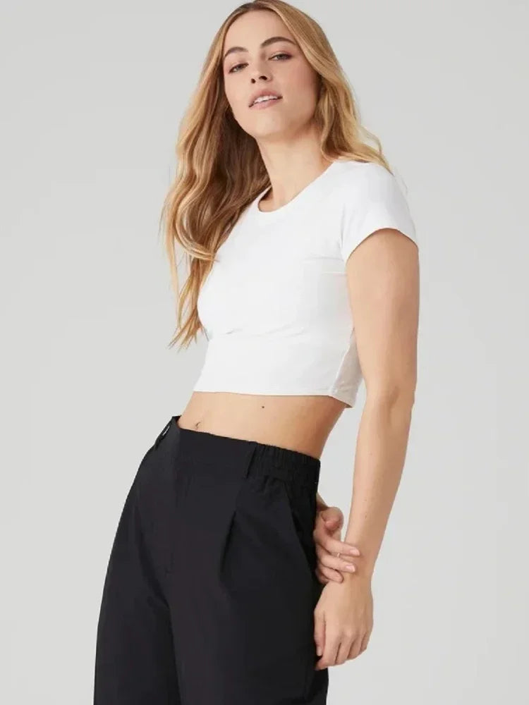 Women T-shirts 2025 Tops Solid Short Sleeve Loose O-neck