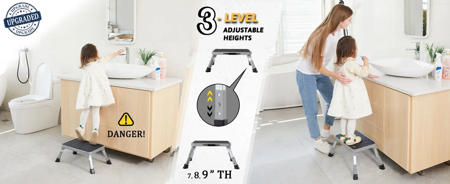 3-speed adjustable folding step stool for adults and seniors, safer metal step stool, sturdy and stable step stool