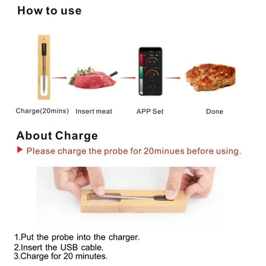 New Wireless Meat Food Thermometer Kitchen Cooking Tool Oven Grill BBQ Steak Bluetooth