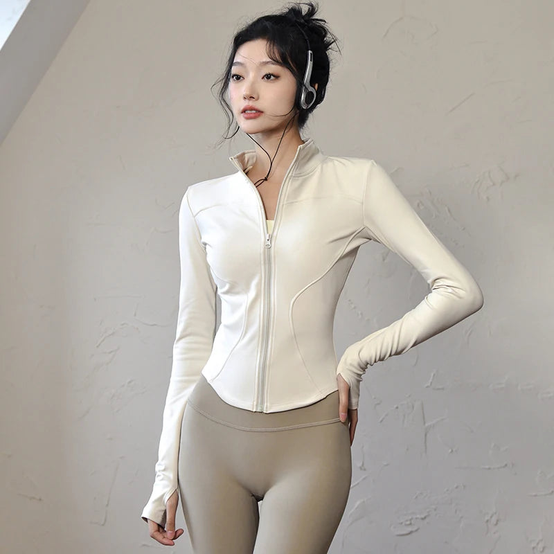 Long Sleeve Sports Jacket Women Zip Fitness Yoga