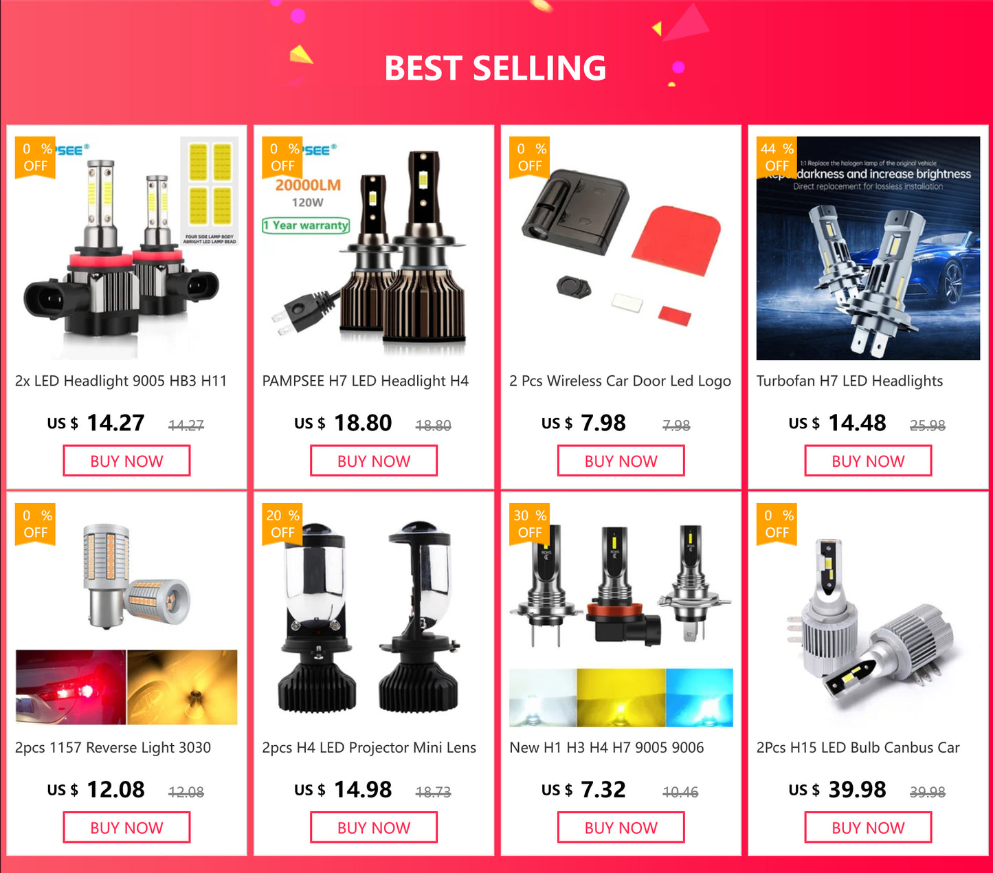 2pcs 60W 12000LM Car LED Headlight Bulbs