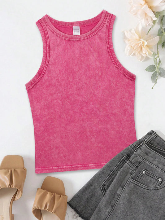 Vintage Washed Vest Womens Solid Color Slim Vests Sport