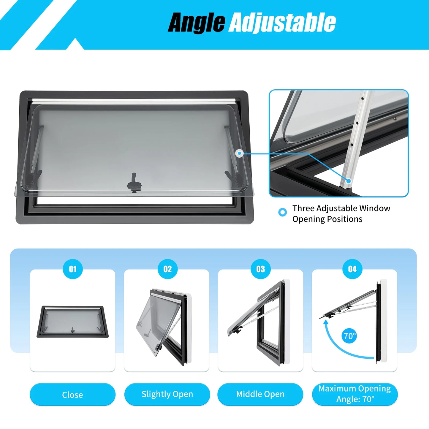 Camper Side Window Hand Open Close 70° Window Hinged