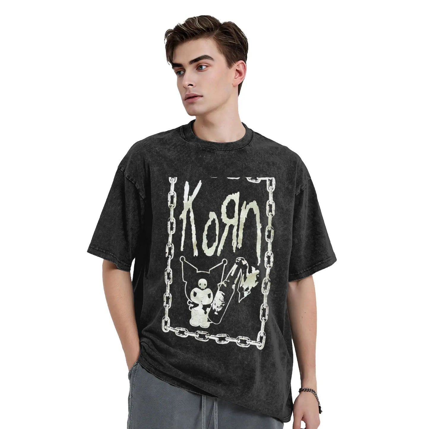 Washed T Shirts KORN KUROMI Y2K MOLOTOV Hip Hop T-Shirt