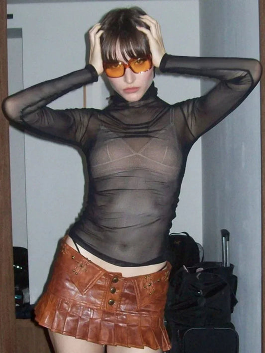 Turtleneck T Shirts For Women Hot Club Outfit See