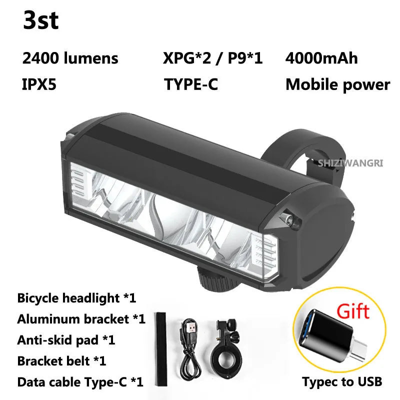 8000mAh 5 LED 5*P90 Bike Light Waterproof USB Rechargeable LED